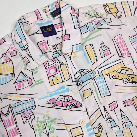 Vtg Liz Kids Shirt Boys Sz 7-8 90s Button Down City Cars All Over Print Retro - Picture 2 of 8